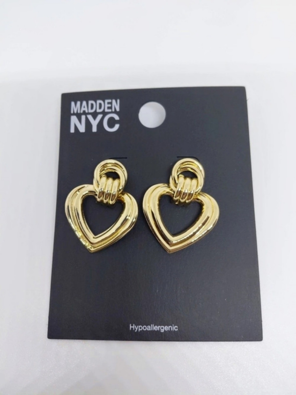 Madden NYC Women's Fashion Gold-Tone Heart Doorknocker Earrings
